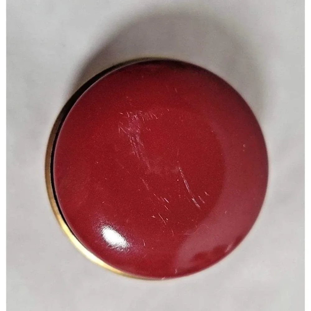 Small Victorian Children Round Metal Pill‎ Box Red Gold Tone Trinket Container